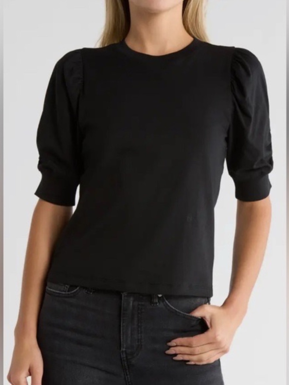 FRAME Denim Frankie Puff Sleeve Tee Shirt Black